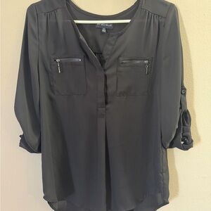 My Michelle Women's Charcoal Blouse with Zippered Pockets